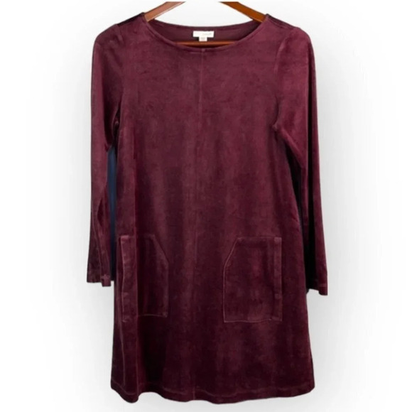 PURE JILL Velvet Tunic Dress Top Burgundy Soft Pockets Long Sleeve Pullover XS - Picture 2 of 12